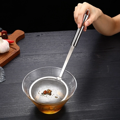 Cuchara Coladora De Malla Fina De Acero Inoxidable Espumadera De Aceite Con Mango Largo De Cocina Para Espumar
