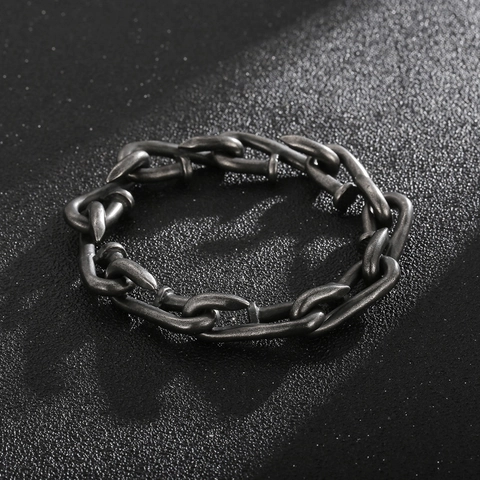 Bracciale A Catena In Acciaio Inossidabile Da Uomo Stile Industriale Vintage Gancio A Chiodo Gioielli Punk Distressed