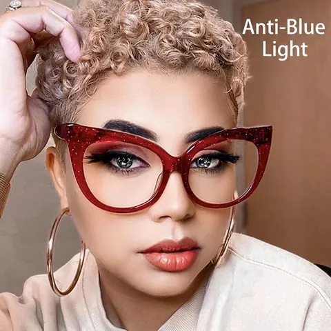 Glitter Cat Eye Glasses Oversized PC Frame Anti-Blue Light Sparkling Eyewear For Women Street Style Fashion Accessories