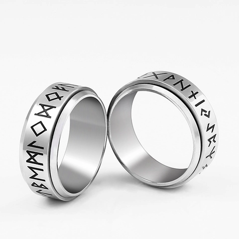 Edelstahl Spinner Ring Nordische Runen Drehbarer Band Dekompression Wikinger Punk Stil Unisex Schmuck