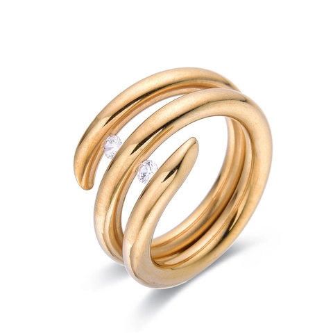 Minimalist Spiral Stainless Steel Ring Hollow Multi Layer Zircon Wrap Jewelry For Women