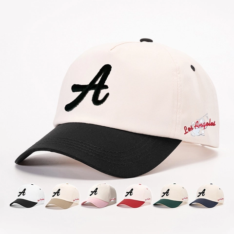Cappello Da Baseball Vintage Colore A Contrasto Poliestere Lettera A Ricamata Los Angeles Script Cappello Da Sole