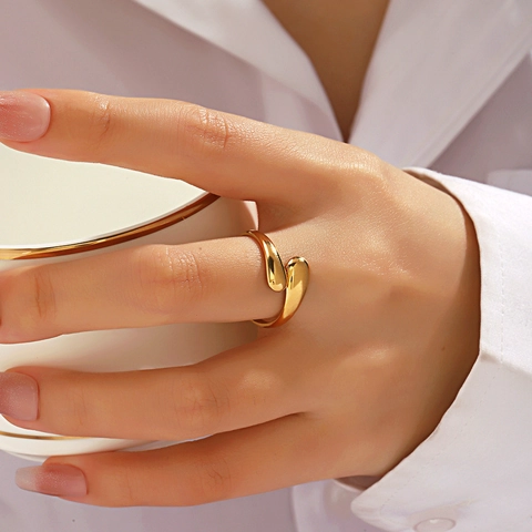 Minimalistischer Edelstahl Offener Ring Für Damen Verstellbar Geometrisch Wassertropfen Ring Mode All Match Nische Design Fingerschmuck
