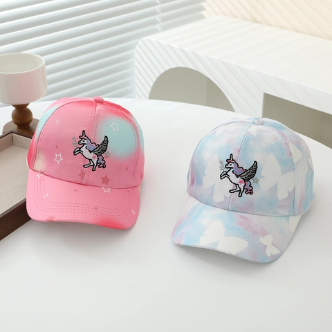 Gorra de Béisbol para Niños Bordado de Unicornio Degradado Corazón Estrella Patrón Mezcla de Algodón Parasol Ajustable