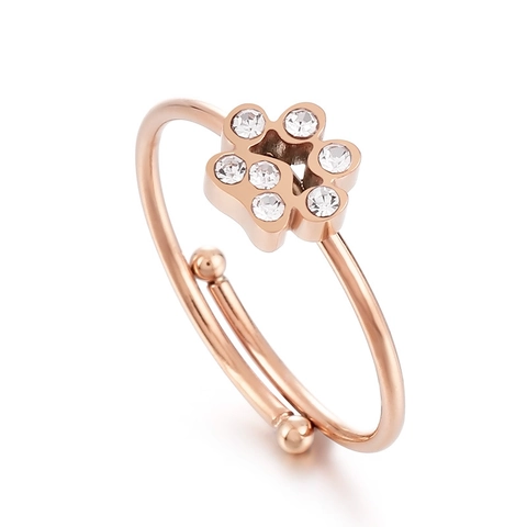 Süßer Katzenpfote Verstellbarer Offener Ring Für Frauen Edelstahl Zirkon Eingelegt Tier Fußabdruck Schmuck