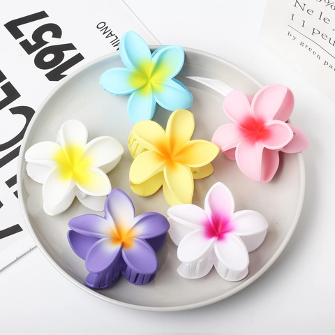 Flower Hair Claw Clips Plumeria Matte Plastic Resin Large Gradient Color Summer Beach Vacation Hair Accessories For Women