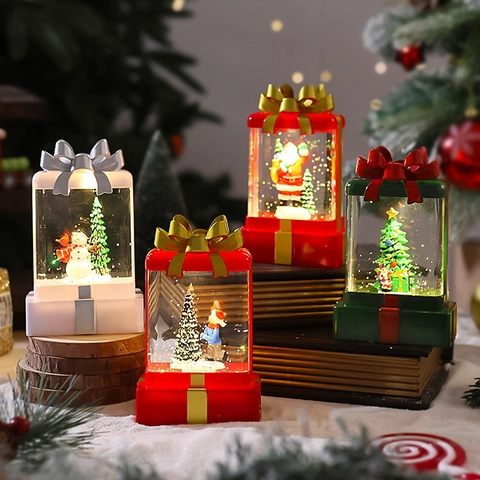 Kerst Sneeuwbol Lantaarn LED Licht Plastic Acryl Glitter Cadeaudoos Vorm Kerstman Sneeuwpop Holiday Decoratie