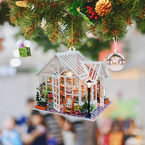 Miniature Bookstore Library Design Acrylic Flat Hanging Ornament Vintage Style Christmas Tree Decoration Car Mirror Pendant Gift For Book Lovers