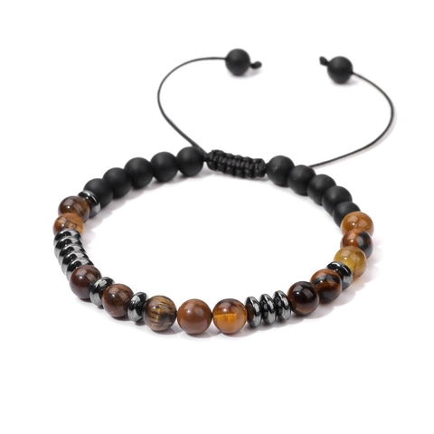 Natural Tiger Eye Matte Agate Braided Bracelet Adjustable Morse Code Stone Beads Retro Handmade Jewelry For Men Women