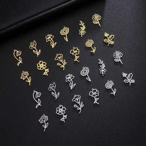 Birth Month Flower Pendant Necklace 18K Gold Plated 304 Stainless Steel Minimalist Hollow Floral Jewelry For Women
