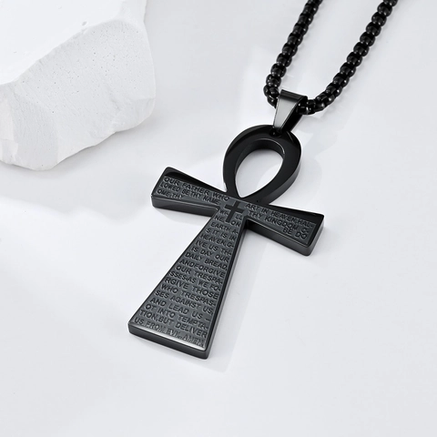 Ankh Kruis Hanger Ketting Roestvrij Staal Onze Vader Gegraveerd Vintage Egyptische Sieraden Voor Heren Dames Religieus