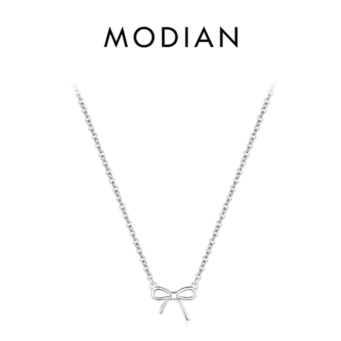 Ribbon Bowknot Pendant Necklace 925 Sterling Silver Elegant Sweet Style Minimalist Jewelry For Women Girl Accessory