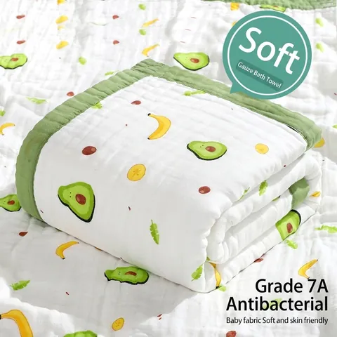 Baby Bath Towel Swaddle Blanket Cotton Muslin Gauze Soft Breathable Absorbent Cartoon Printed For Newborn Infants Toddlers
