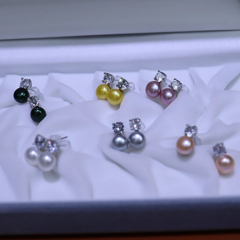 Elegant Freshwater Pearl Stud Earrings With Round Cubic Zirconia Alloy Copper Gold Plated And Silver Earring Post