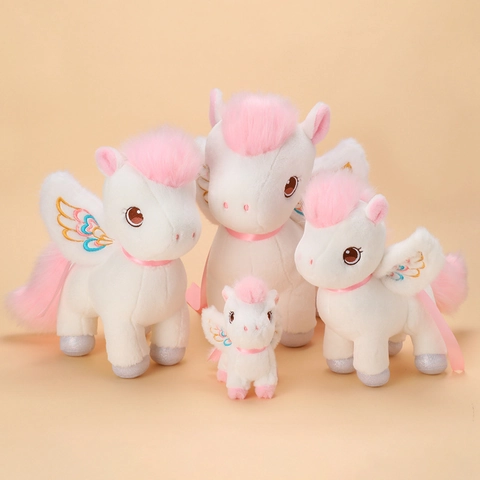 Einhorn Pegasus Plüschtier Engel Pony Puppe Weiches Stofftier Mit Bestickten Flügeln Rosa Mähne Silberne Hufe