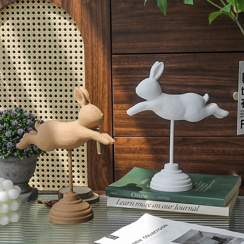 Nordic Creative Wooden Rabbit Figurine Desktop Animal Sculpture For Home Decor Office Table Ornament Modern Aesthetic