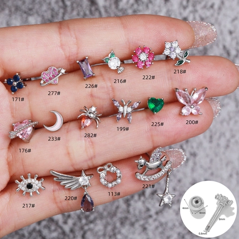 Mini Stud Cartilage Earrings Zirconia Stainless Steel Earring Post Screw Ball Back Design Butterfly Heart Flower Shape