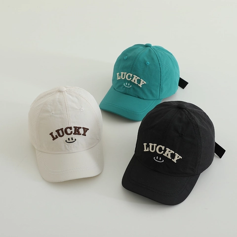 Kinder Schnelltrocknende Baseballkappe Lucky Buchstabe Stickerei Smiley Sonnenschutz Hut Für Jungen Mädchen Outdoor Atmungsaktiv Verstellbar