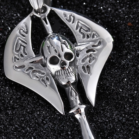 Collana Con Pendente A Forma Di Ascia Con Teschio Acciaio Inossidabile Punk Hip Hop Retro Gotico Gioielli Da Uomo
