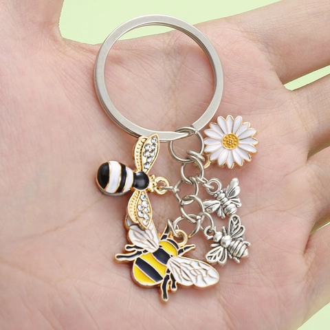 Simpatico Portachiavi Ape Farfalla Fiore Smalto Oro Lega di Zinco Strass Perla Artificiale Portachiavi per Donna Zaino Borsa Ciondolo Regalo Festa della Mamma