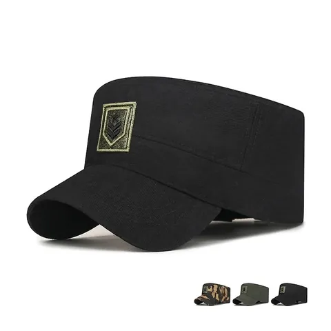 Berretto Cadet Da Uomo In Cotone Cappello Militare A Cima Piatta Regolabile Vintage In Tela Con Stemma A Stella Ricamato