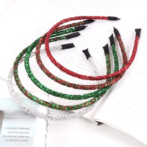 Christmas Glitter Sequin Headband Thin Plastic Resin Hair Hoop Holiday Party Decoration Accessory For Women Girls