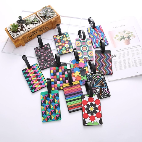 Colorful Geometric Luggage Tag PVC Soft Rubber Waterproof Suitcase ID Label Travel Bag Accessory