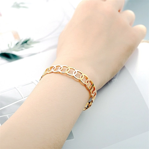 Fashion Stainless Steel Open Bangle For Men Women Hollow Interlocking Circles Bracelet Minimalist Geometric Cuff Jewelry