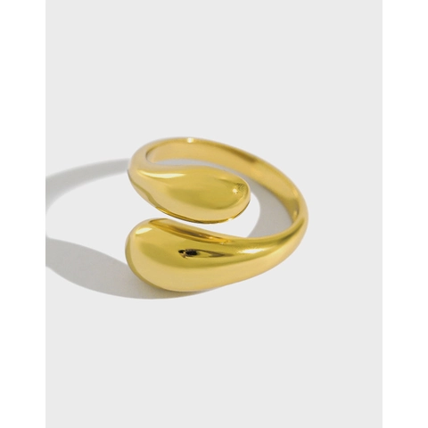 Minimalistische 925 Sterling Zilveren Vergulde Open Ring Dames Glad Waterdruppel Verstelbaar Chic Vingersieraad