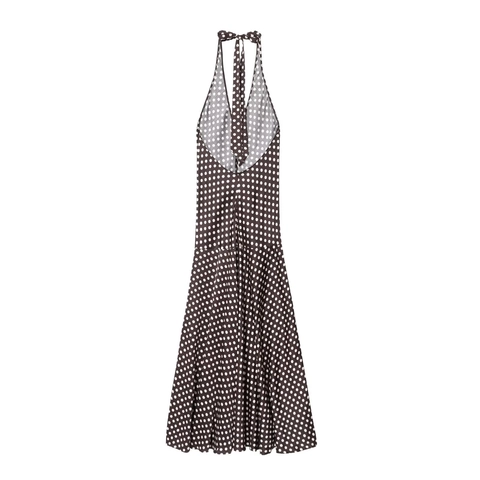 Polka Dot Halterneck Maxikleid Polyester Ärmellos Rückenfrei Elegant Sommer Langes Kleid Für Damen