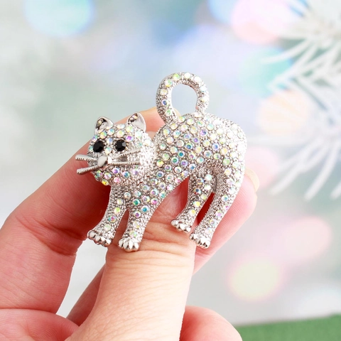 Simpatiche Spille A Forma Di Gatto Per Donna Lega Smalto Strass Design Animale Gioielli Anti-Esposizione Accessorio Regalo