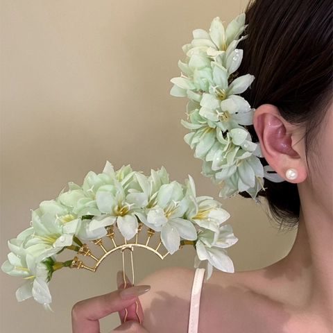 Fourche à Cheveux en Fleur de Tissu Fait à la Main Vintage Élégant Pic à Cheveux pour Femmes Mariage Banquet Fête Accessoires Cheveux