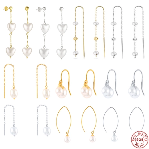 Eleganti Orecchini a Pendente in Argento Sterling 925 con Perle Artificiali per Donna Placcati in Oro Cuore Geometrico Gioielli