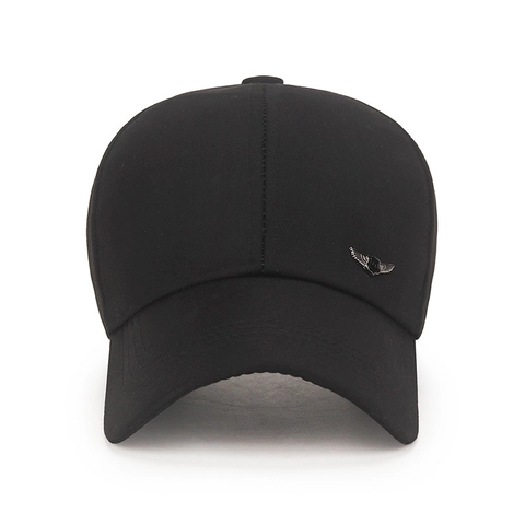Baseball Cap Men Cotton Twill Adjustable Outdoor Sunshade Hat With Metal Wing Decor Simple Casual Solid Color