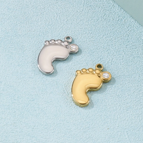 Pendente Impronta Bambino Acciaio Inossidabile Strass Zircone Cavo DIY Collana Creazione Gioielli