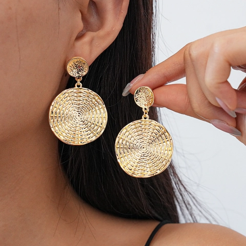 Orecchini Pendenti Tondi Geometrici Vintage In Lega Con Trama Intrecciata Con Perno In Acciaio Inossidabile Per Donna