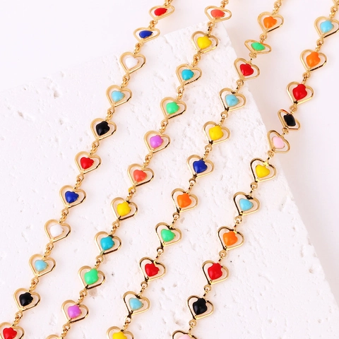 Heart Necklace And Bracelet Brass 18K Gold Plated Colorful Enamel Oil Dripped Fashion Niche Jewelry For Women Girls