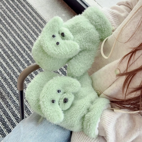 Muffole In Peluche Cane 3D Carine Guanti Invernali Spessi Termici Antivento Con Corda Appesa Morbida Pelliccia