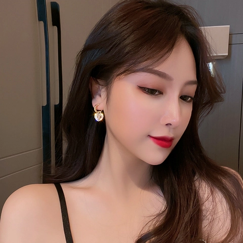 Alloy Rhinestone Black Heart Hoop Earrings With 925 Sterling Silver Earring Post French Vintage Style For Women