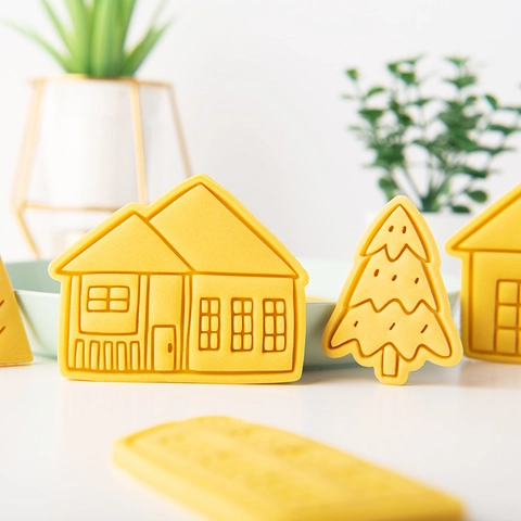 Weihnachts Haus Villa Keksform PLA Kunststoff DIY Backen Werkzeug Fondant Stempel Cartoon Lebkuchenhaus Design