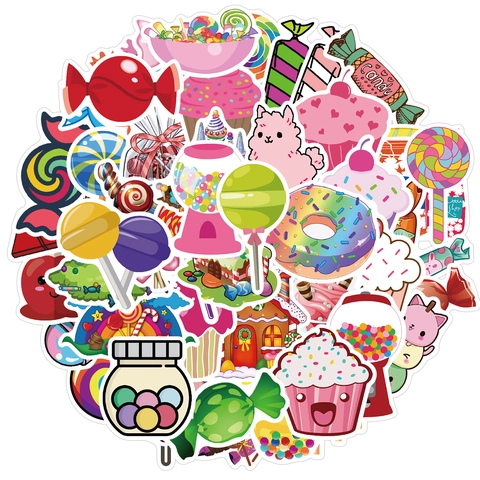 Simpatici Adesivi per Cartoni Animati di Dessert Candy Decalcomanie Graffiti in PVC Impermeabili per Laptop Bagaglio Skateboard Chitarra