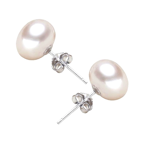 Freshwater Pearl Stud Earrings With 925 Sterling Silver Earring Post Round Minimalist Elegant Jewelry For Women