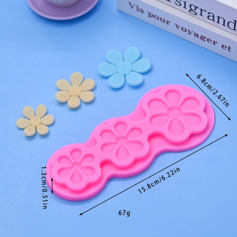 Blumen Silikonform 3 Löcher Gänseblümchen Form Rosa Flexibles DIY Backwerkzeug Für Fondant Kuchen Schokolade Dekoration