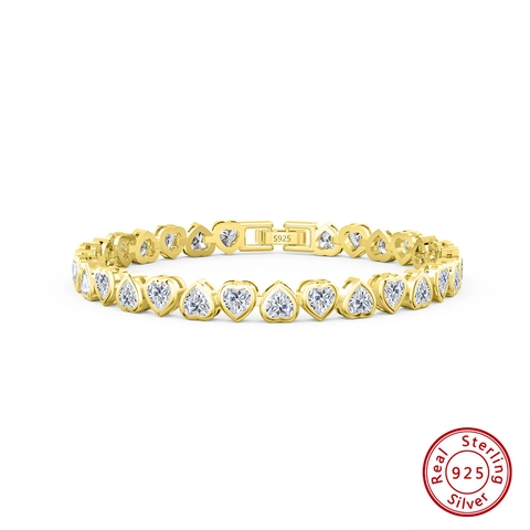 925 Sterling Silver Heart Shaped Tennis Bracelet With AAAA Cubic Zirconia Sparkling Row Jewelry For Women Teen Girls