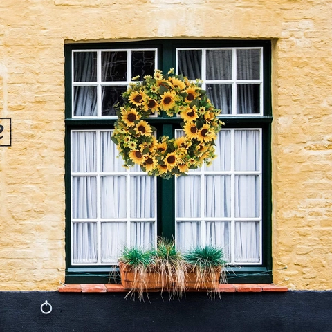 Artificial Sunflower Wreath Satin Flower Garland For Front Door Wall Hanging Decoration Farmhouse Style Ornament