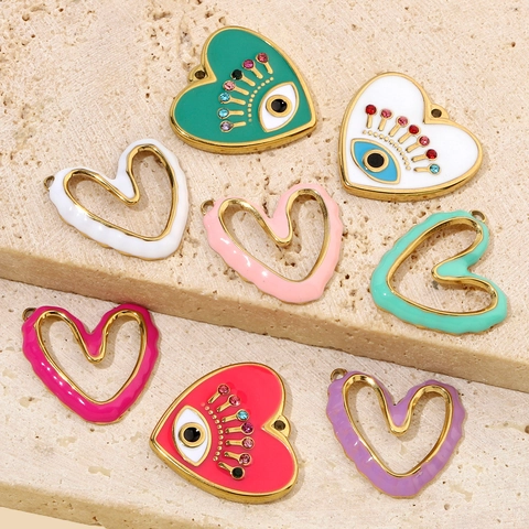 DIY Jewelry Charms Pendants Stainless Steel Enamel Flower Heart Evil Eye For Necklace Earrings Bracelet Making French Vintage Style