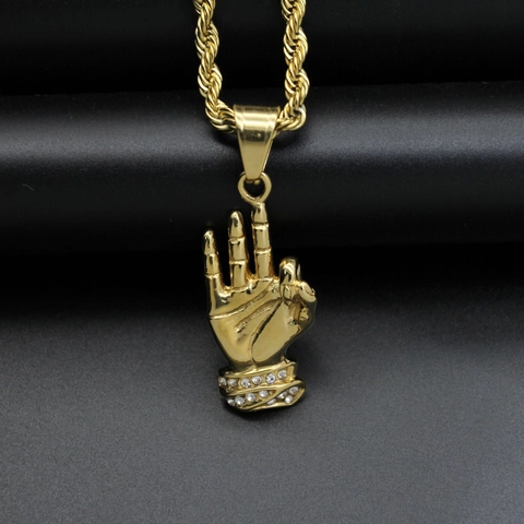 Hip Hop Handgebaar Hanger Ketting 316 Roestvrij Staal 18K Verguld Strass Mode Sieraden