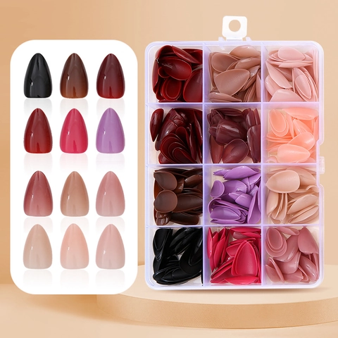 360 Pièces 12 Couleurs Faux Ongles Ensemble Forme d'Amande Finition Brillante Couleur Unie ABS Ongles Artificiels Avec Boîte pour Femme