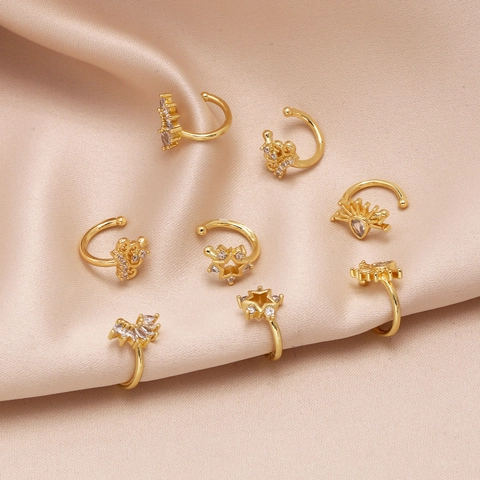 Gold Plated Copper Ear Cuff Non Pierced Earrings Zircon Star Crown Flower Geometric Jewelry For Women Girls Gift