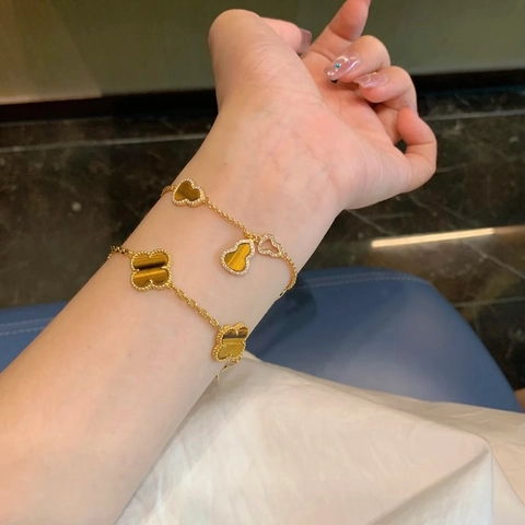 Hohle Flaschenkürbis Armband 18K Vergoldet Kupfer Tigerauge Zirkon Neu-Chinesischen Stil Schmuck Damen